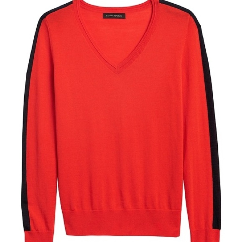 Washable Merino Wool Side Stripe Red and Blue Sweater